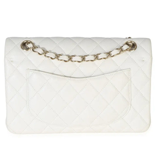White Quilted Leather Flap Shoulder Bag