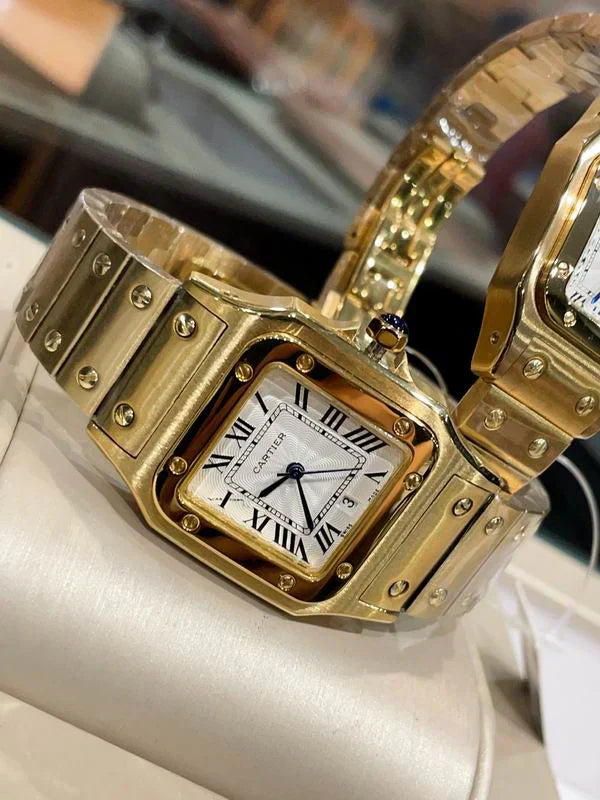 MODERN INDUSTRIAL SQUARE-CASE TIMEPIECE WITH INTEGRATED STAINLESS STEEL LINK BRACELET