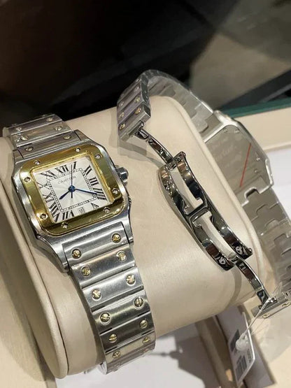 MODERN INDUSTRIAL SQUARE-CASE TIMEPIECE WITH INTEGRATED STAINLESS STEEL LINK BRACELET