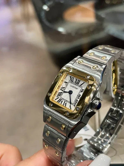 MODERN INDUSTRIAL SQUARE-CASE TIMEPIECE WITH INTEGRATED STAINLESS STEEL LINK BRACELET