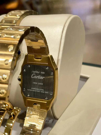 MODERN INDUSTRIAL SQUARE-CASE TIMEPIECE WITH INTEGRATED STAINLESS STEEL LINK BRACELET