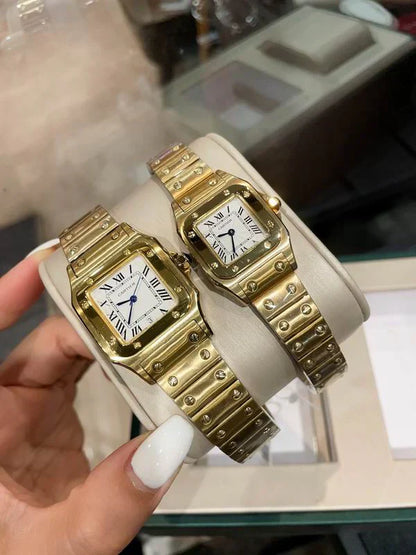 MODERN INDUSTRIAL SQUARE-CASE TIMEPIECE WITH INTEGRATED STAINLESS STEEL LINK BRACELET