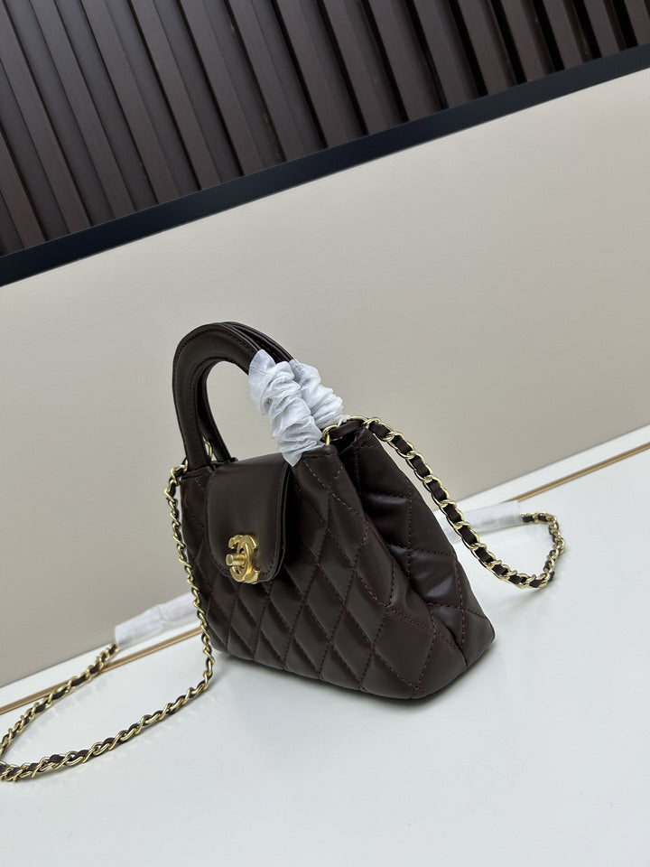CHOCOLATE LEATHER MINI BAG – QUILTED DESIGN EDITION