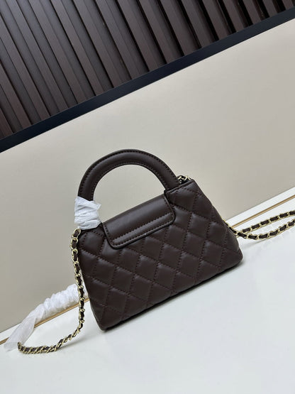 CHOCOLATE LEATHER MINI BAG – QUILTED DESIGN EDITION