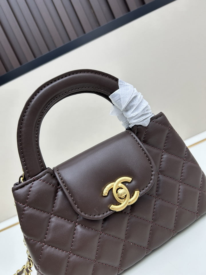 CHOCOLATE LEATHER MINI BAG – QUILTED DESIGN EDITION