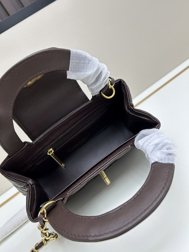 CHOCOLATE LEATHER MINI BAG – QUILTED DESIGN EDITION