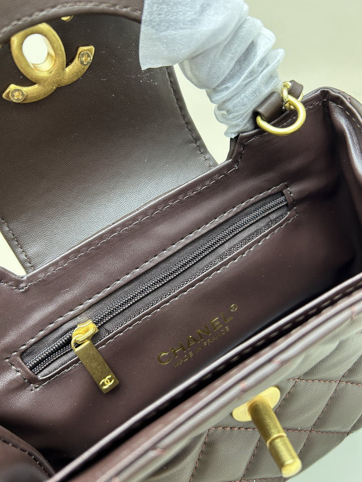 CHOCOLATE LEATHER MINI BAG – QUILTED DESIGN EDITION