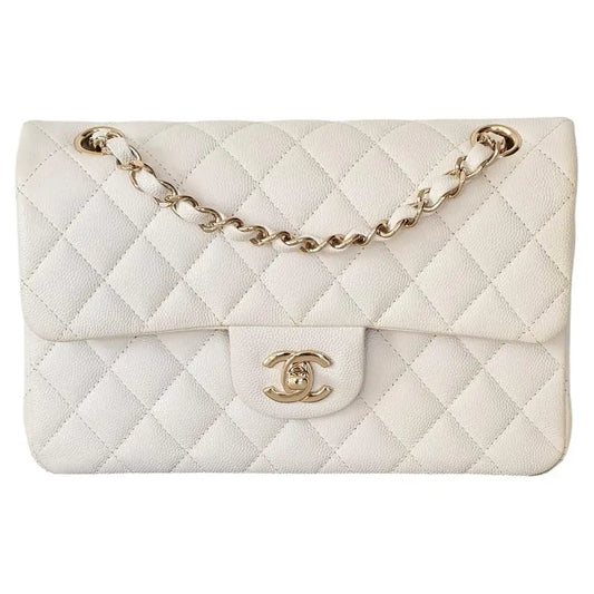 White Quilted Leather Flap Shoulder Bag