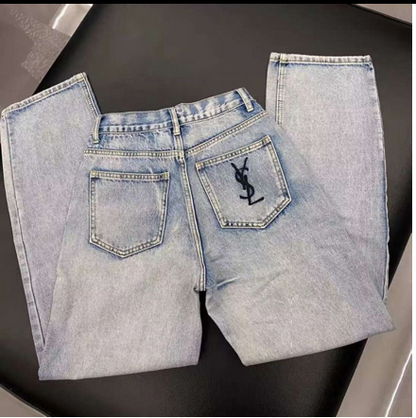 PREMIUM HIGH-WAISTED MONOGRAM DENIM JEANS