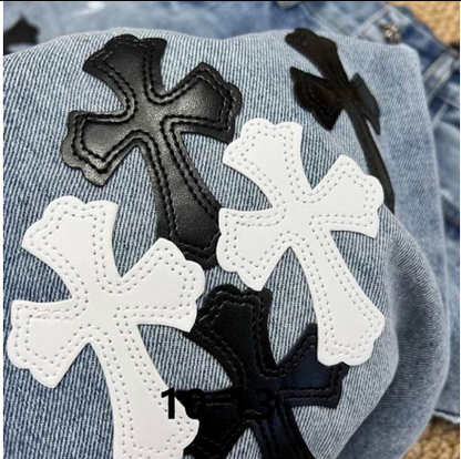 STRAIGHT-LEG EMBROIDERED DENIM JEANS