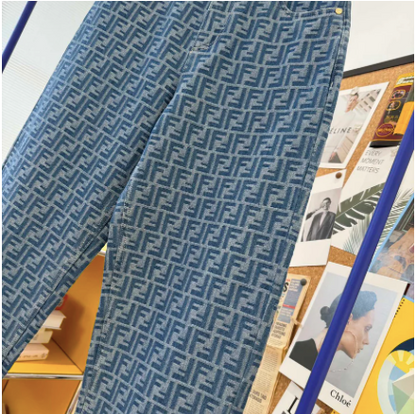 MONOGRAM PATTERN DENIM JEANS