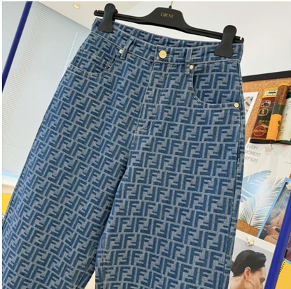 MONOGRAM PATTERN DENIM JEANS