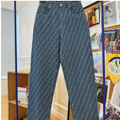 MONOGRAM PATTERN DENIM JEANS
