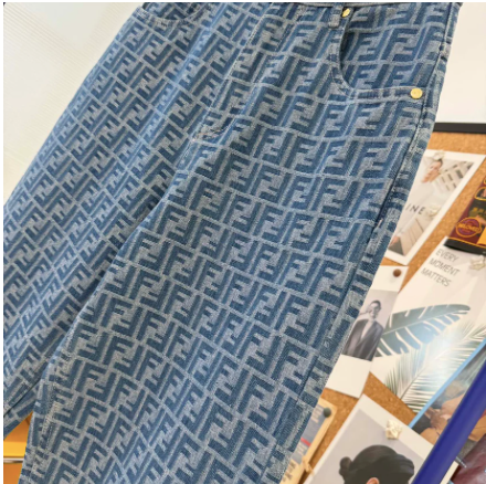 MONOGRAM PATTERN DENIM JEANS