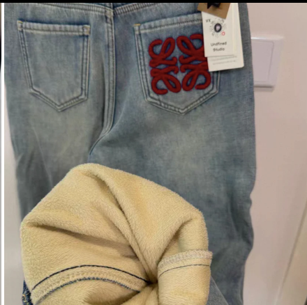 FLEECE-LINED DENIM PANTS