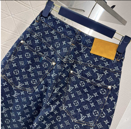 PREMIUM MONOGRAM DENIM PANTS WITH ICONIC PATTERNED FINISH