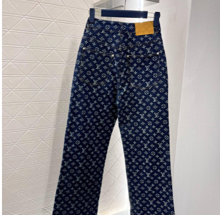 PREMIUM MONOGRAM DENIM PANTS WITH ICONIC PATTERNED FINISH