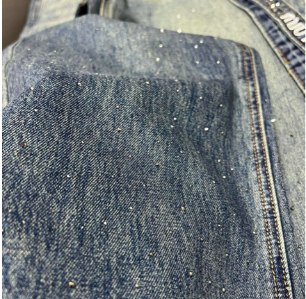 EMBELLISHED DENIM JEANS CRYSTAL BELT