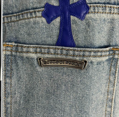 RELAXED FIT EMBROIDERED DENIM JEANS