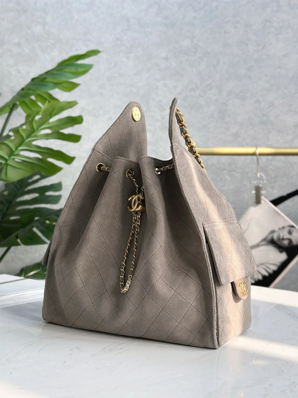 FROSTED SUDE HOBO BUCKET BAG