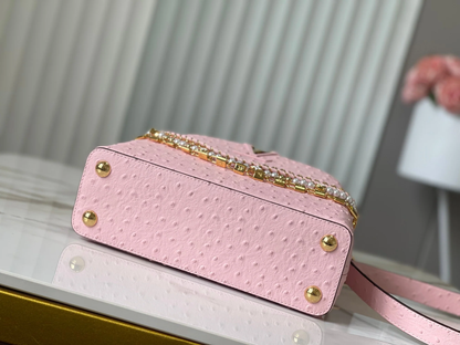 CAPUCCINES TRILOGY CHAIN 3-IN-1 PINK OSTHRICH PEARL