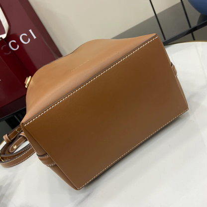 EMBLEM MINI BUCKET BAG BROWN LEATHER