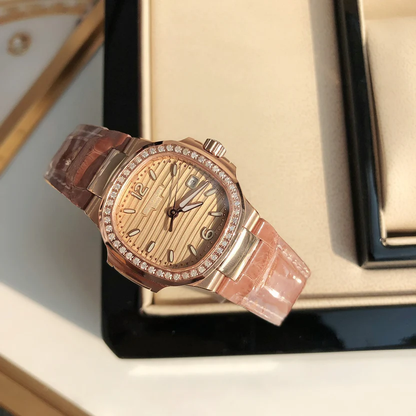 ROSE GOLD DIAMOND BEZEL WATCH 36 MM – ELEGANCIA ATEMPORAL