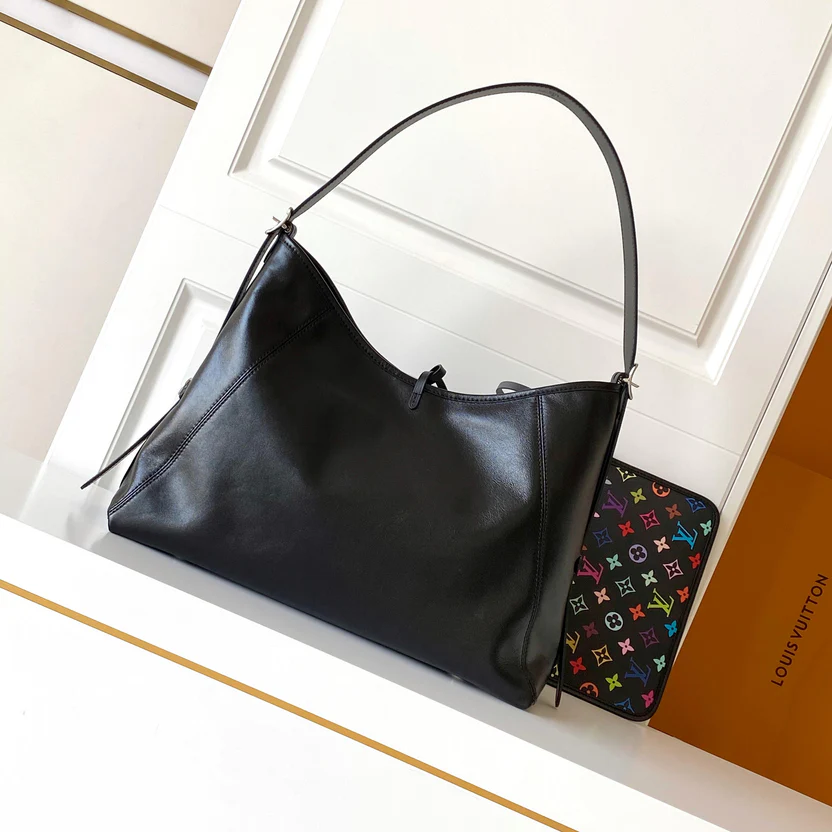 SLEEK LEATHER HOBO BAG WITH MULTICOLOR ACCENT STRAP