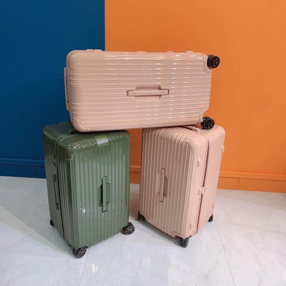 MINIMALIST PASTEL PEACH POLYCARBONATE ROLLING LUGGAGE SET WITH VERTICAL GROOVE DESIGN