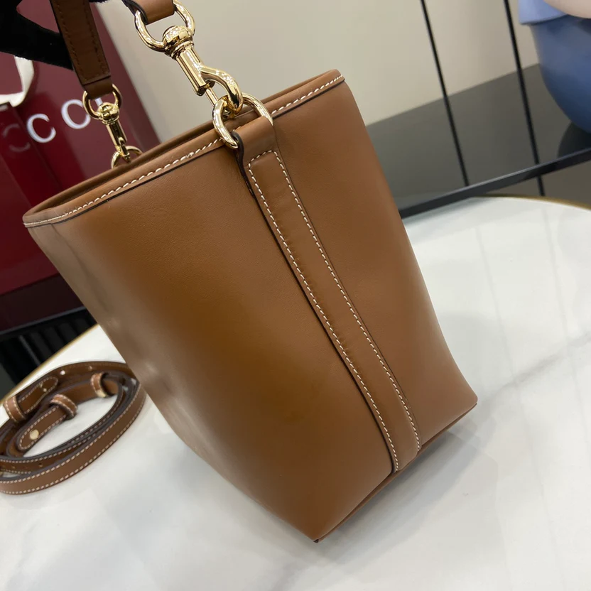 EMBLEM MINI BUCKET BAG BROWN LEATHER