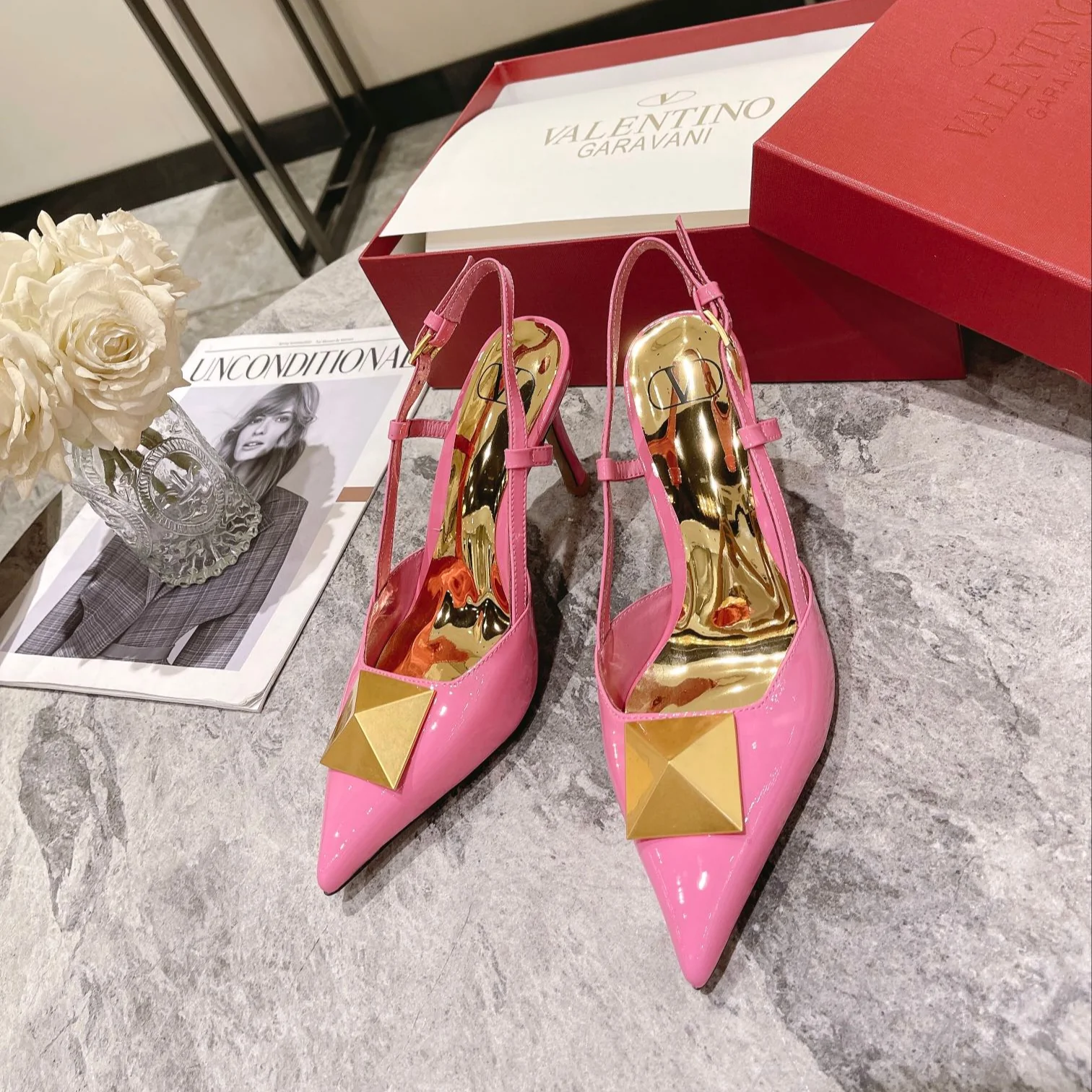STUDDED PATENT LEATHER HEELS