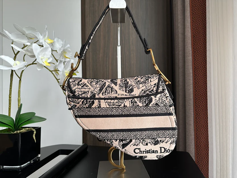EMBROIDERED BLACK DENIM SADDLE BAG WITH FRINGE