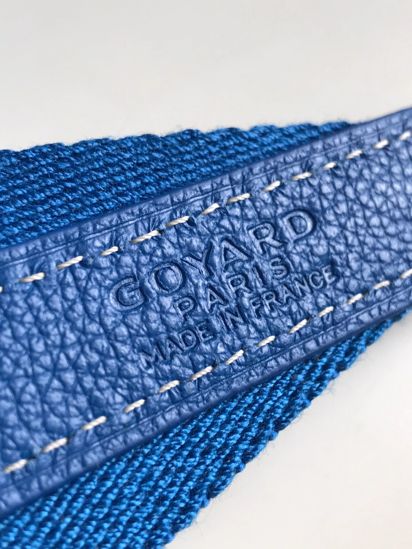 ROYAL AZURE CHEVRON BARREL DUFFEL WITH MONOCHROMATIC LEATHER ACCENTS