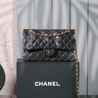 CLASSIC DOUBLE FLAP BAG- BLACK (20CM/25CM)
