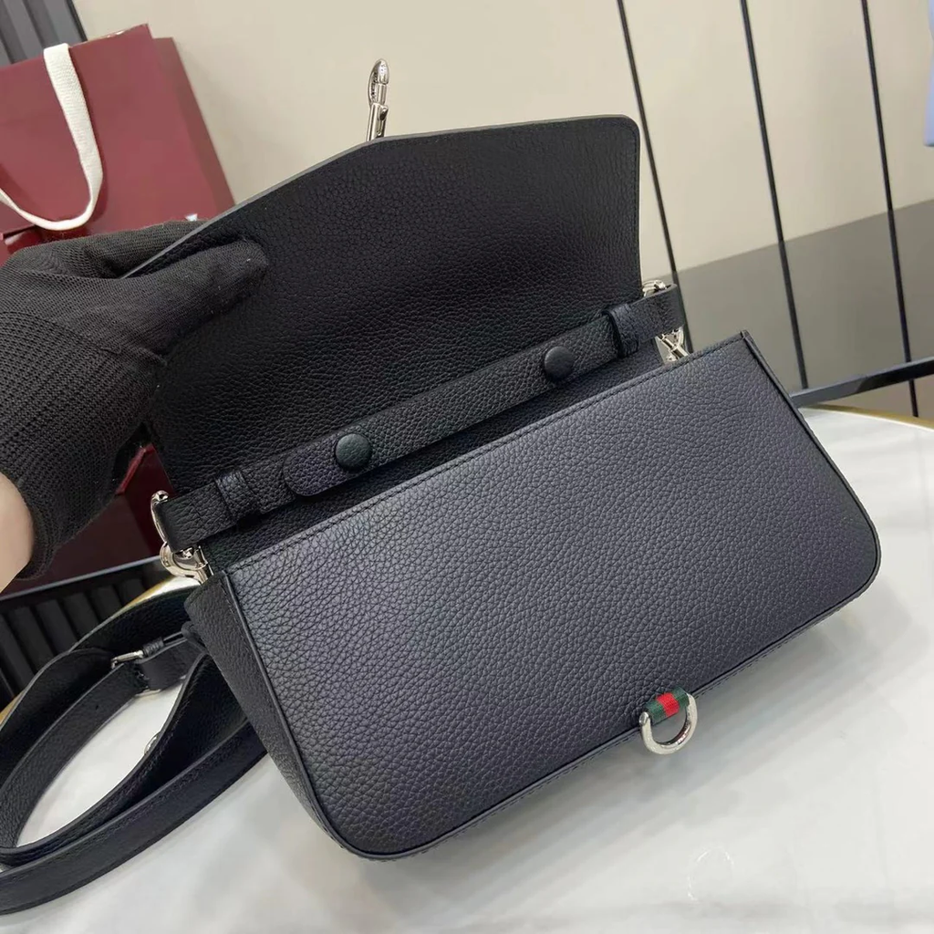 CROSSBODY BAG ANCORA BLACK LEATHER