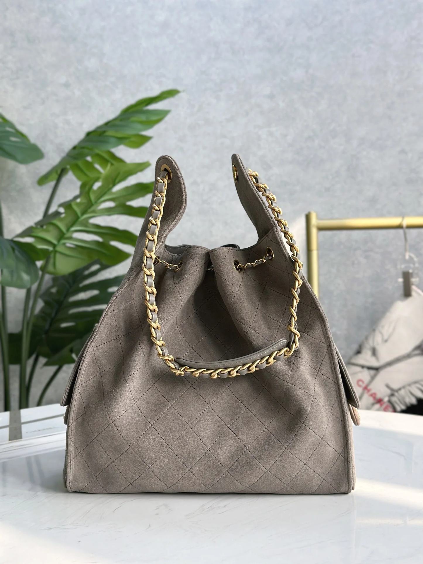 FROSTED SUDE HOBO BUCKET BAG