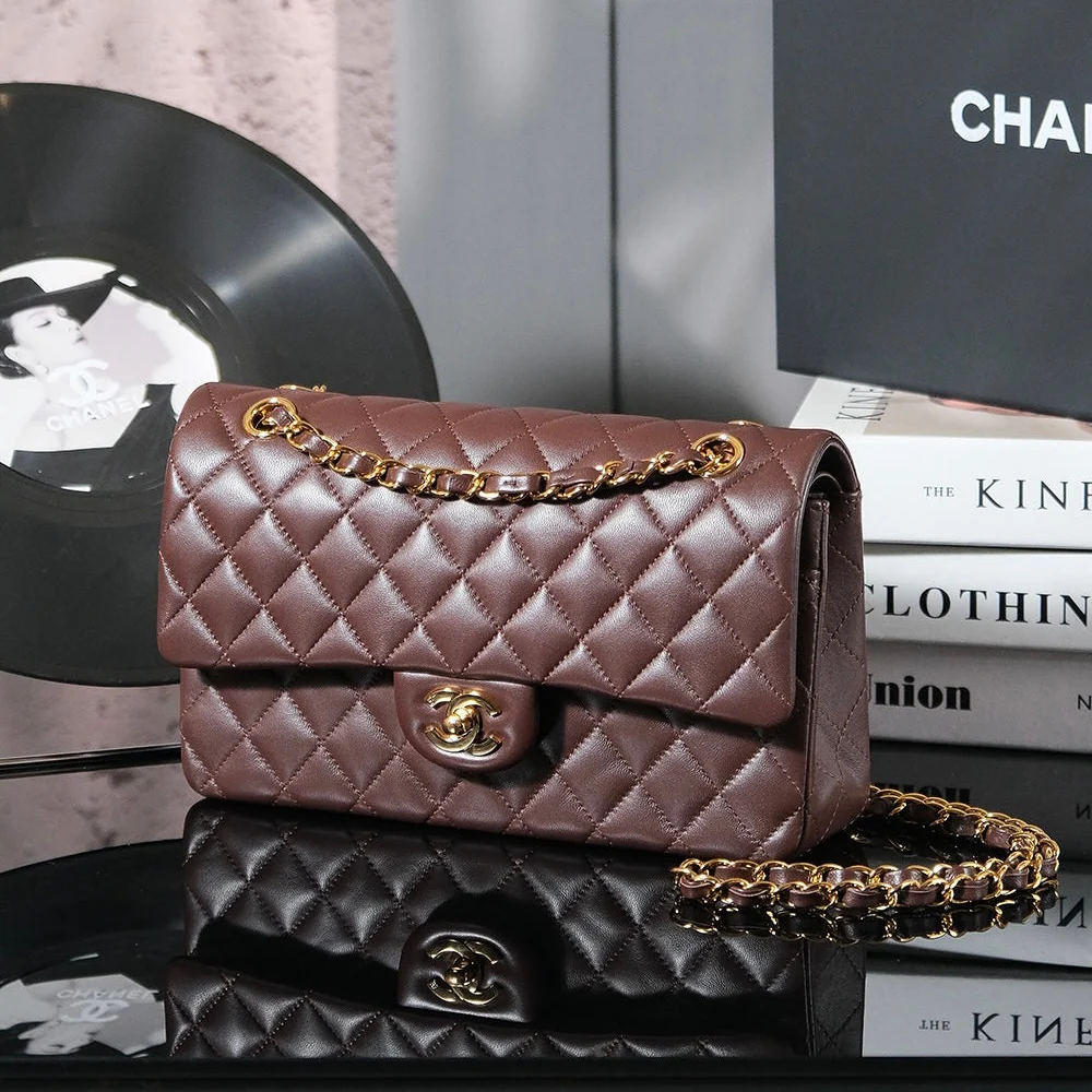 CLASSIC DOUBLE FLAP BAG- COFFEE BROWN (20CM/25CM)
