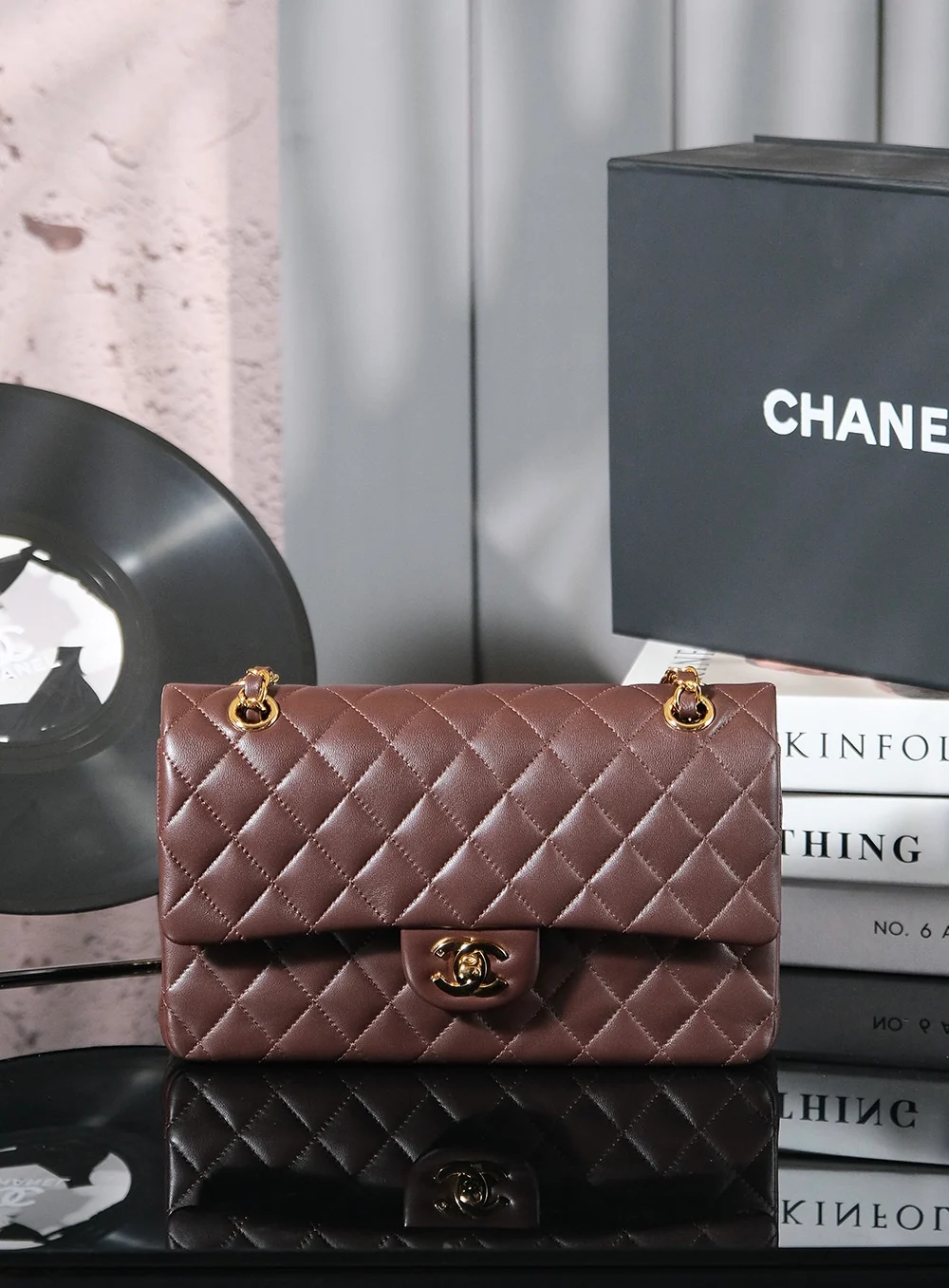 CLASSIC DOUBLE FLAP BAG- COFFEE BROWN (20CM/25CM)