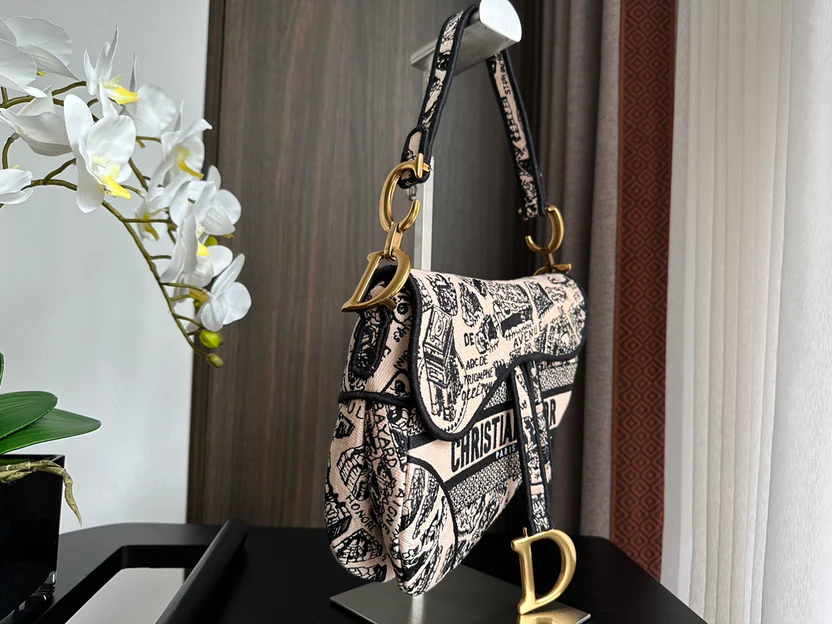 EMBROIDERED BLACK DENIM SADDLE BAG WITH FRINGE