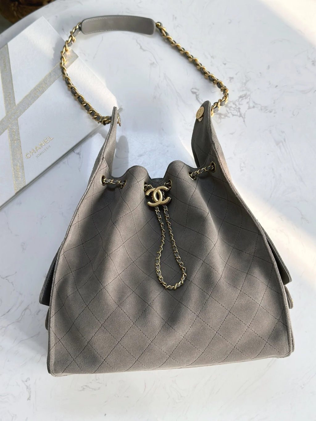 FROSTED SUDE HOBO BUCKET BAG