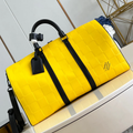 VIBRANT CITRUS YELLOW GEOMETRIC TRAVEL DUFFEL WITH JET BLACK REINFORCEMENTS