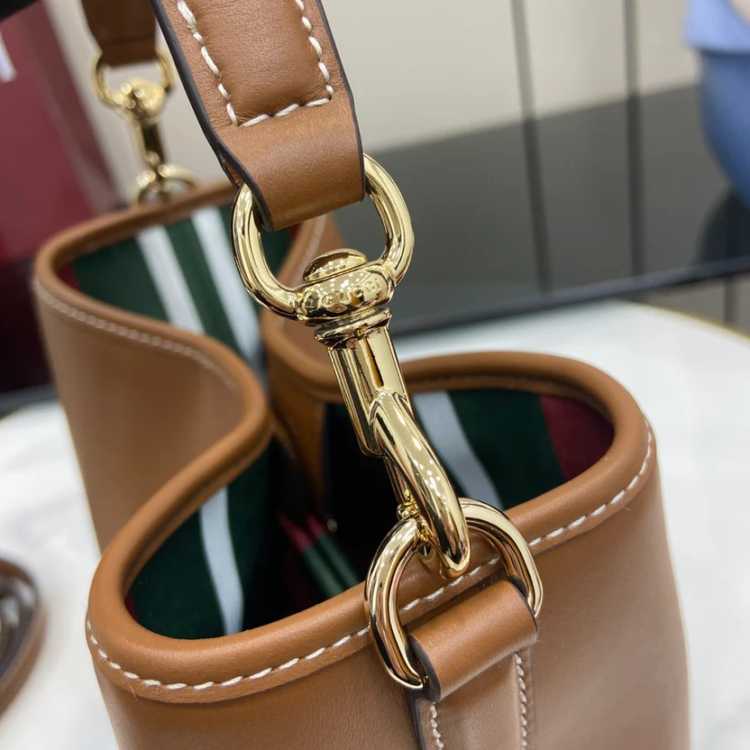 EMBLEM MINI BUCKET BAG BROWN LEATHER