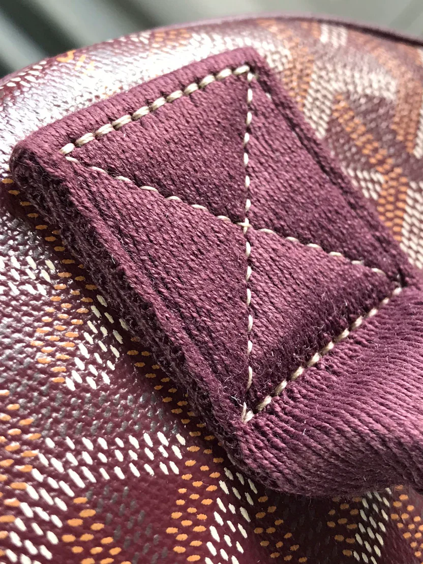 ARTISAN CHEVRON MONOGRAM BARREL DUFFEL WITH DEEP BURGUNDY ACCENTS