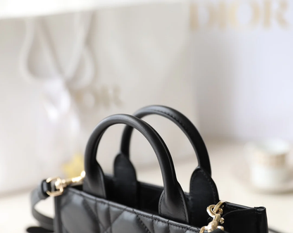 MINI BOOK STYLE HANDBAG- BLACK LEATHER (21.5CM)